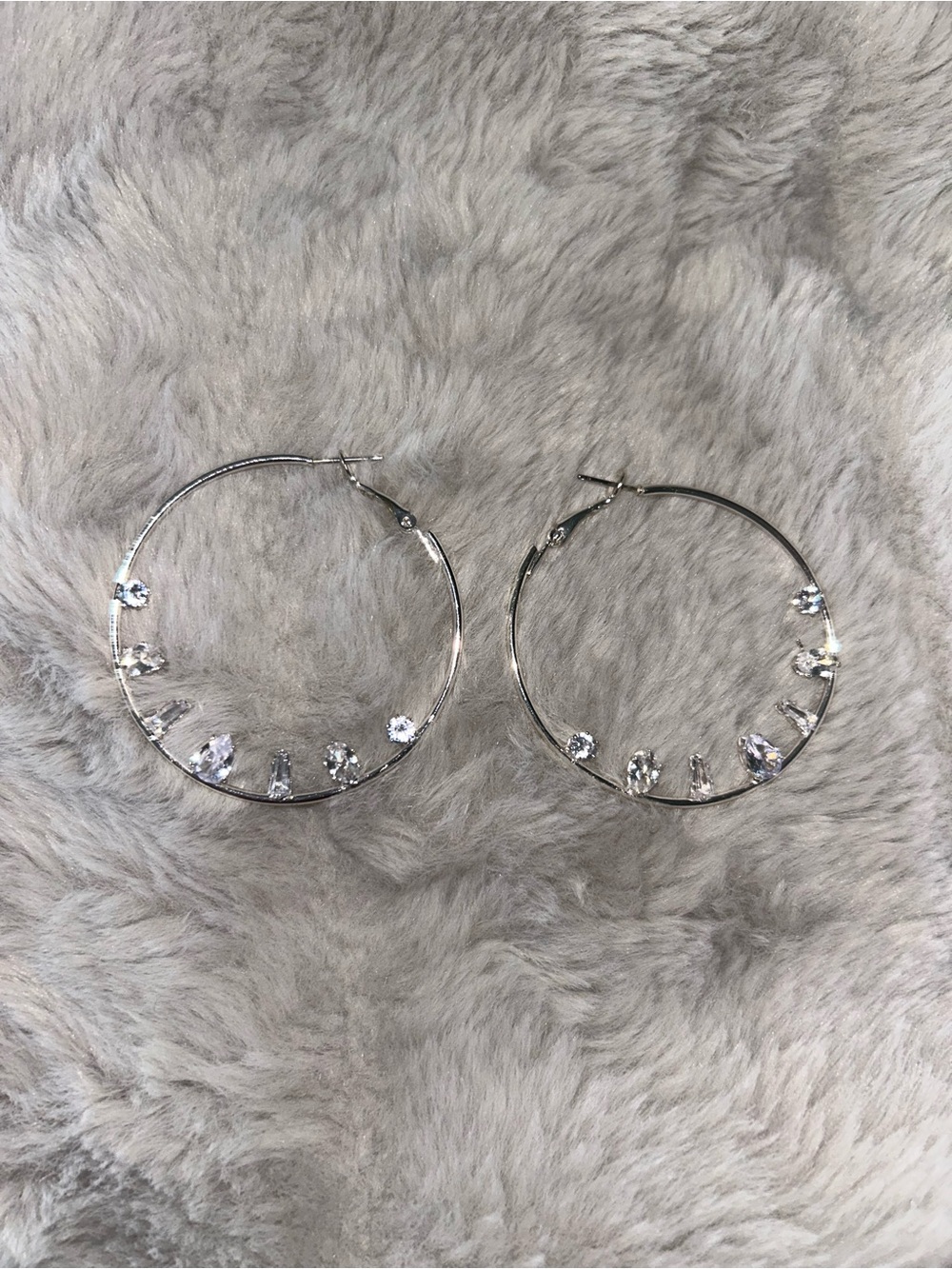 Silver Crystal Hoop Earrings - Women Jewelry